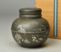 蔵A6421a】煎茶道具 古錫 茶壷 乾茂號造 唐物 高14㎝×幅11㎝ 754g 箱付