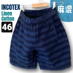 【麻ショーツ】INCOTEX/インコテックス★リネンコットンピケショーツ★インディゴボーダー★イージーハーフパンツ/ウエストゴム★レギュラーフィット/サイズ46   #2507J015のサムネイル