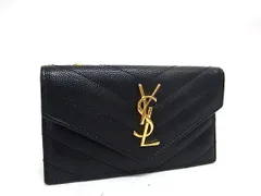 YVESSAINTLAURENT イヴサンローラン フラグメントケース コインケース カードケース カサンドラ 612808 ブラック レザー レディース YSL Vステッチ ゴールド金具 美品のサムネイル