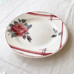 フランスアンティーク デザート皿 |ディゴワン・サルグミンヌ窯 （Digoin Sarreguemines ）ピンク色の薔薇とグレーのチェック柄 | 1900年代初頭のサムネイル
