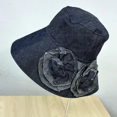 【アシーナニューヨーク Athena New York】フラワーモチーフコットンハット デニムバケットハット インディゴのサムネイル