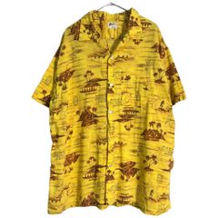 60年代 Alleson オープンカラー ハワイアンシャツ ヴィンテージ 大きいサイズ 総柄 イエロー(メンズ 18 1/2)中古 古着 Y5193 トップス 60年代 Alleson オープンカラー ハワイアンシャツ