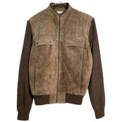 80年代 St.Michael スエードレザー アクリルニットジャケット ブラウン