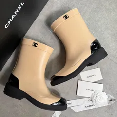 CHANEL シャネル ミディアム レインブーツ ココマーク バイカラー ベージュ ブラック G34078 レディースシューズ 38 24cmのサムネイル