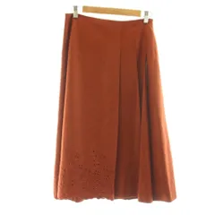 フォクシー FOXEY Tuscany フレアスカート ミモレ ロング カットワーク刺繍 ウール 40 茶 ブラウン 40167 /KU 19のサムネイル