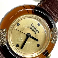 動作未確認　ボンボンウォッチ Bonbon Watch　クォーツ腕時計　裏スケ　ラインストーン　ブラウン　べっ甲デザインベゼル　ゴールド文字盤のサムネイル