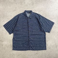 90s DOCKERSドッカーズ オープンカラー半袖シャツ 総柄 開襟リネン混L