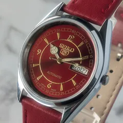 稼働品 SEIKO セイコー5 自動巻き ヴィンテージ ルビーレッド文字盤