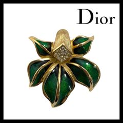 Dior】リーフ モチーフ ブローチ ラインストーン ゴールド/金カラー