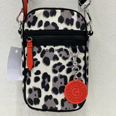 5836　【美品】　COLE HAAN　コールハーン　スマホショルダーバッグ　セルフォンクロスボディ　オセロット　プリント　ヒョウ柄　アニマル柄　レオパード　ブラック　黒　オフホワイト　レディース　小さめ　ミニのサムネイル