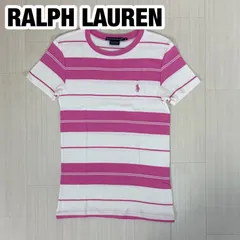 RALPH LAUREN ラルフローレン 半袖Tシャツ ピンク ホワイト ボーダー 刺繍ポニー 実際サイズ(平置) 着丈85cm 肩幅35cm 身幅(脇下)34cm 袖丈15cmのサムネイル