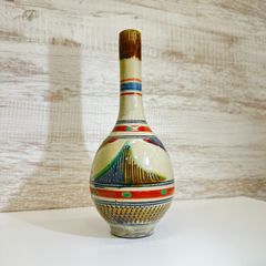 錦】極美品 壺屋焼 やちむん 鶴首花瓶 沖縄 新垣勲 花器 花入 壺 