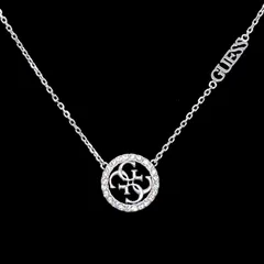 美品★ GUESS ゲス ネックレス サークル ラインストーン シルバーカラー ロゴ トライアングルのサムネイル