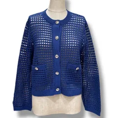 新品 未使用 タグ付き allureville アルアバイル フィッシュネットニットジャケット カーディガン ショート丈 クロップド丈 メッシュ 羽織り ブルー 青 サイズ2 M レディース 春 ゴーゴー古着マルイファミリー溝口店No.名久2380のサムネイル