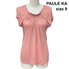 □ ポールカ PAULE KA カットソー Tシャツ 半袖 シャーリング メローフリルネック プルオーバー トップス ピンク S 7号 レディース Z6D057のサムネイル
