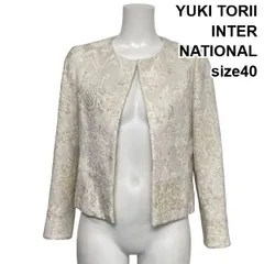 ◆ ユキトリイインターナショナル YUKI TORII ノーカラージャケット 長袖 オープンフロント 総柄 綿混 40 L 11号 レディース S6H282のサムネイル