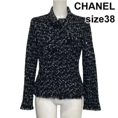 ●◆ シャネル CHANEL ファンシーツイードジャケット 長袖 ボウタイ フリンジ 06A 黒 ウール コットン モヘア 38 M 9号 レディース S6H316のサムネイル