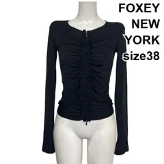 ◆ フォクシーニューヨーク FOXEY ジップアップカーディガン 長袖 ラウンドネック ギャザー ストレッチ 黒 38 M 9号 レディース S6H305のサムネイル