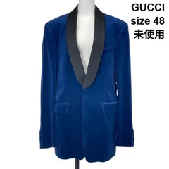 ●◆ 未使用 グッチ GUCCI テーラードジャケット タキシードジャケット 長袖 ベルベット ブルー 黒 シルク 48 L～XL メンズ S6H296のサムネイル