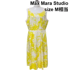 □ マックスマーラステュディオ MaxMara タックフレアワンピース ボートネック ノースリーブ  ミモレ丈 白 黄色 綿 M レディース Z6C409のサムネイル
