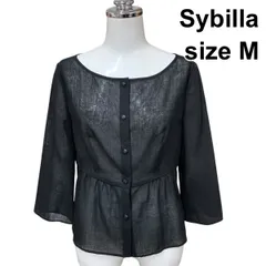 □ シビラ Sybilla シアージャケット ボートネック 七分袖 前あき ウエストギャザー 黒 毛混 M 9号 レディース Z6C411のサムネイル
