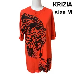 □ クリツィア KRIZIA JEANS チュニック カットソー 半袖 丸首 プルオーバー トップス Tシャツ アニマル柄 赤 黒 綿 M レディース Z6C405のサムネイル