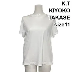 □ ケーティーキヨコタカセ K.T KIYOKO TAKASE 半袖カットソー Tシャツ サイドプリーツ 白 綿100％ コットン 11 L 11号 レディース S6G085のサムネイル