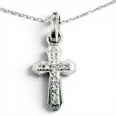 美品◇Sympathy of Soul シンパシーオブソウル スムースクロス K18 WG ダイヤモンド0.05ct 11P スクエアチェーン付 ペンダント 重量3.12gのサムネイル