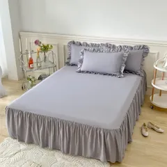 プリンセス風 姫様風 ベッドカバー ベッドシーツ スカート43cm ベッドスプレッド (薄茶 純色 無地 シングル) ベッドスカートのサムネイル