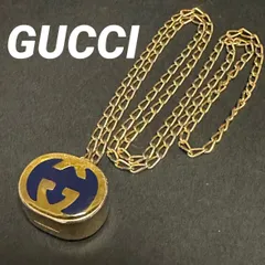 グッチ　GUCCI　ネックレス　ピルケース　インターロッキングG　ロッキング　ヴィンテージ　金メッキ　ゴールド　ネイビーのサムネイル