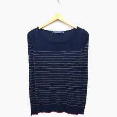 ジ エンポリアム THE EMPORIUM ニット セーター 長袖 丸首 ボーダー 柄 ライン 切替リブ 薄手 M ネイビー 紺 /HT20のサムネイル