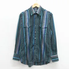M/古着 ラングラー 長袖 ウエスタン シャツ メンズ 90年代 90s USA製 グリーン ストライプ 26jun16のサムネイル