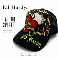 アメリカ直輸入 新作 Ed Hardy エドハーディー メッシュキャップ SACRED HEART 最新作 アメリカ直輸入 メンズ レディース 刺繍 レオパード タトゥー ハート ブラック 帽子 正規品のサムネイル