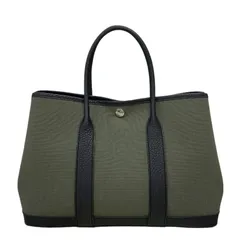 エルメス HERMES ガーデンパーティTPM B刻 カーキ×ブラック シルバー金具 トワル レディース トートバッグのサムネイル