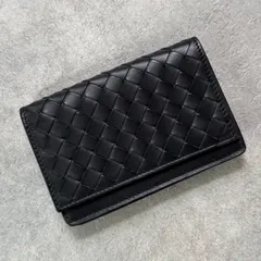 極美品 BOTTEGA VENETA ボッテガヴェネタ イントレチャート 名刺入れ カードケース 二つ折り カーフレザー 革 ブラック 黒 メンズ レディースのサムネイル