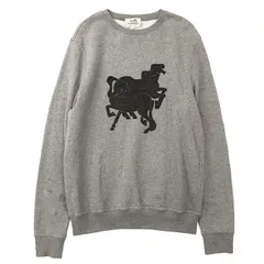【SALE】HERMES エルメス スウェット サイズ S メンズ ホース 馬 レザーパッチ 長袖 コットン100％ トップス グレー 灰色 イタリア製のサムネイル