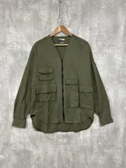 antiqua アンティカ パターントルソー フラップポケット 麻 ノーカラー ジャケット sizeF/カーキ ■◇ レディースのサムネイル