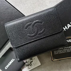 極美品 CHANEL シャネル タイムレスCC 三つ折り財布 キャビアスキン コンパクトウォレット ココマーク  レザー ブラック 黒 ゴールド金具のサムネイル