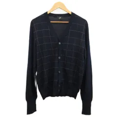 ダンヒル dunhill カーディガン ウール L 紺 ネイビー チェック柄 Vネック 長袖 /KK ■GY53のサムネイル