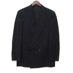 ジョルジオアルマーニ GIORGIO ARMANI シャドーストライプ ピークドラペル ダブル テーラード ジャケット 黒 ブラック 48 イタリア製のサムネイル