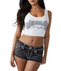 トゥルーレリジョン レディース トップス シャツ リブ ノースリーブ ニット ロゴ True Religion Crystalogo Bandana Ribbed Knit Scoop Neck Slのサムネイル