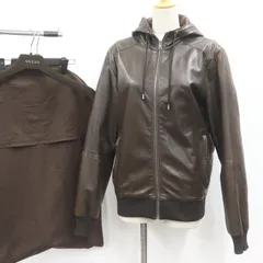 ITV79XVUPSF8 GUCCI グッチ ラム レザー 羊革 ジップアップ ブルゾン ジャケット フード 茶 ブラウン メンズ サイズ44のサムネイル