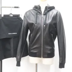 ITZZHRWD6F20 Dolce&Gabbana ドルチェ＆ガッバーナ フーデッド ラム 羊革 レザー ジャケット アウター トップス ブラック 黒 メンズ サイズ44のサムネイル