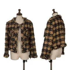 ジュンヤワタナベ コムデギャルソンJUNYA WATANABE COMME des GARCONS ウール混ハウンドトゥースツイードボタンレスジャケット 黒キャメルSのサムネイル