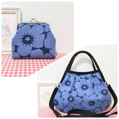 グラニーバッグ（デニム風プリント＊花柄＊ライトブルー） - メルカリ