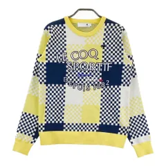 サイズ：M LE COQ GOLF ルコックゴルフ  ハイネック 長袖 ニットセーター チェッカー柄 イエロー系 [240101730039] ゴルフウェア レディース ストストのサムネイル