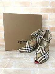【中古】 箱有 BURBERRY バーバリー ノバチェック アンクルストラップ オープントゥヒールパンプス ベージュ  111456001のサムネイル