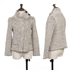 アルマーニコレツィオーニARMANI COLLEZIONI モヘヤ混紡スナップボタンデザインニットジャケット 白茶38のサムネイル