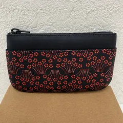 3478　【美品】　印傳屋　インデンヤ　印伝　ポーチ　甲州印伝　レディース　ミニ　小さめ　伝統工芸　工芸品　INDEN-YA　花　桜　ブラック　黒　レッド　赤のサムネイル