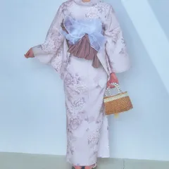 2337 JEWELS ジュエルズ キャバクラ くすみカラー×パープルダリア浴衣 帯 兵児帯 下駄 4点セット お祭り イベント 夏祭り キャバドレスのサムネイル